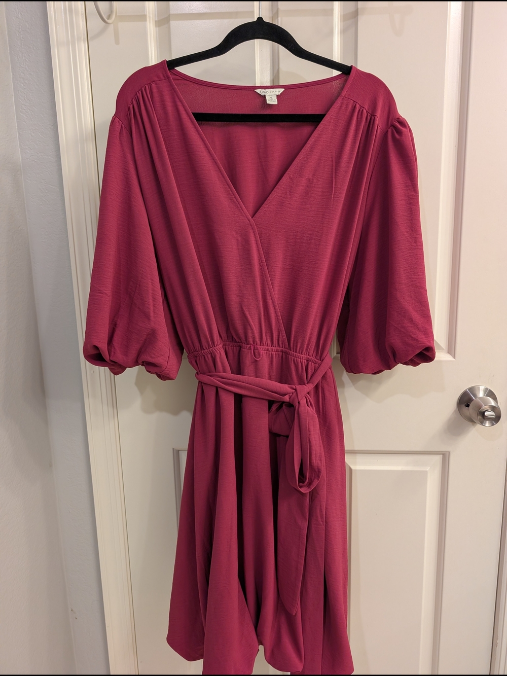 Cato Rose-Pink Wrap Dress with Puff Sleeves